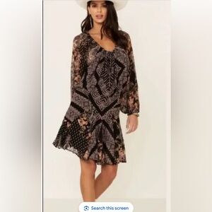 NWT Free People Seven Wonders Black and Multicolored Mini Dress Size L